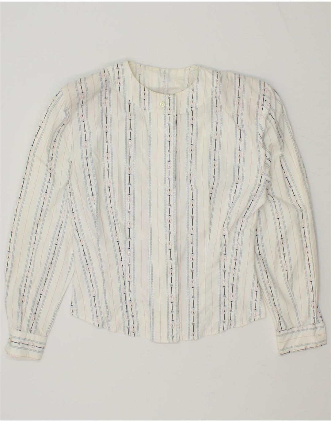 Blusa feminina VINTAGE UK 12 algodão listrado branco médio