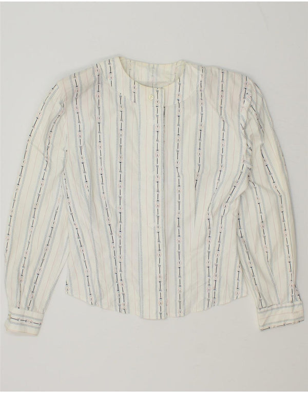 Blusa feminina VINTAGE UK 12 algodão listrado branco médio