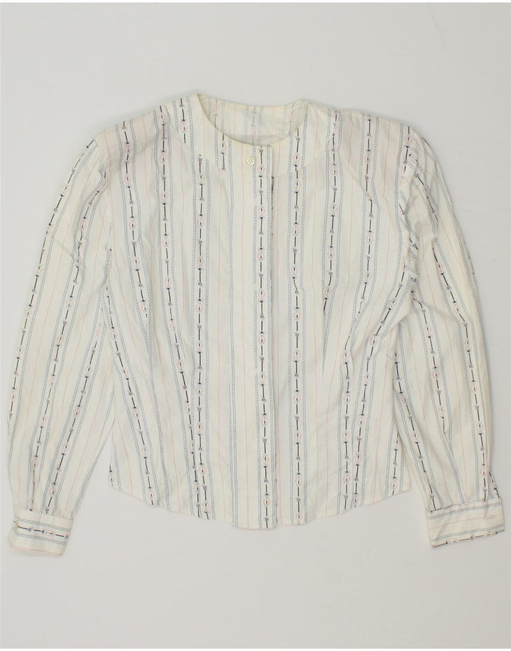 Blusa feminina VINTAGE UK 12 algodão listrado branco médio