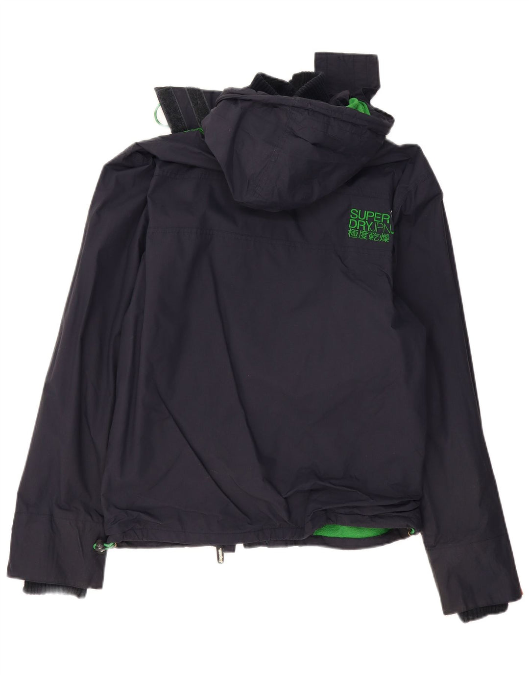 Jaqueta corta-vento feminina SUPERDRY com capuz Reino Unido 16 grande poliéster azul marinho