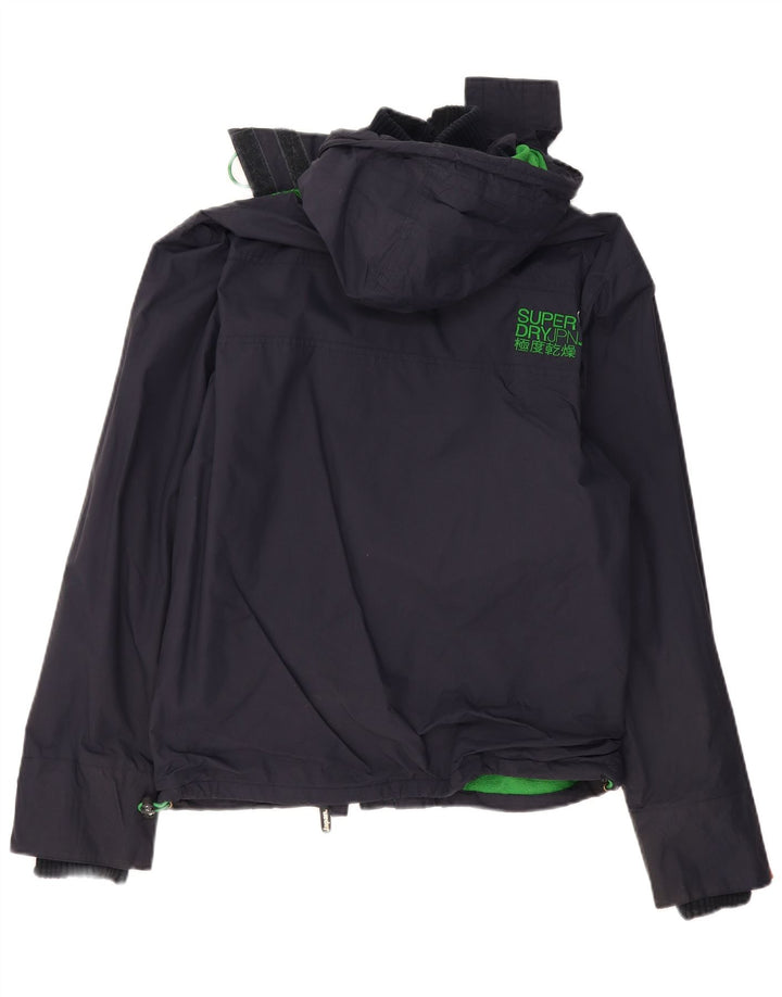 Jaqueta corta-vento feminina SUPERDRY com capuz Reino Unido 16 grande poliéster azul marinho