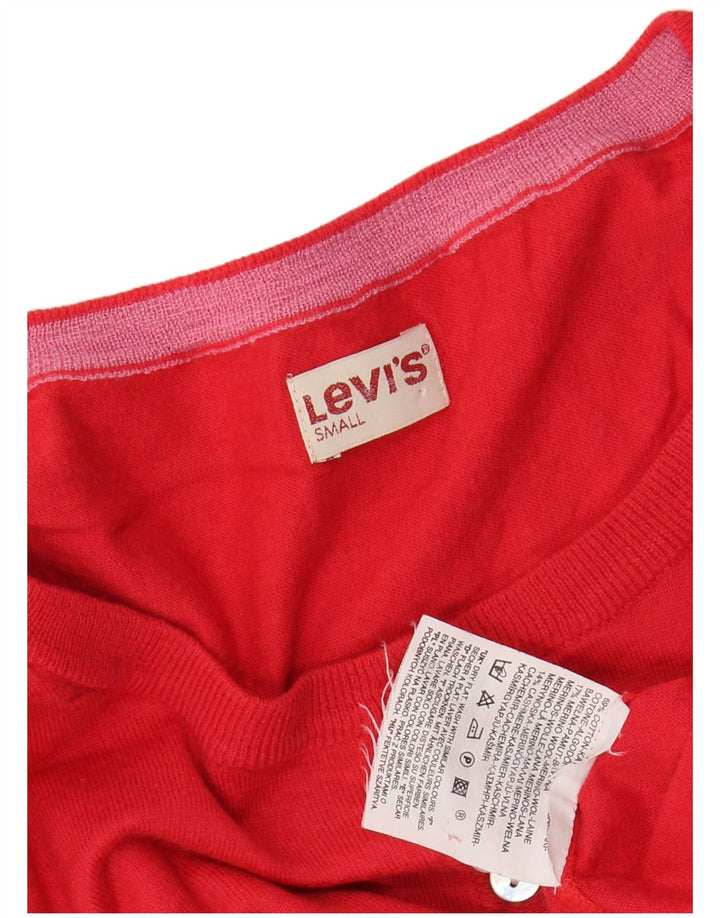 Suéter feminino LEVI'S com gola e botão curto Reino Unido 10 pequeno algodão vermelho