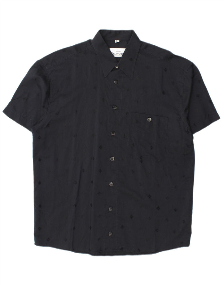 Camisa masculina de manga curta Studio Leonardo tamanho 40 médio preto geométrico
