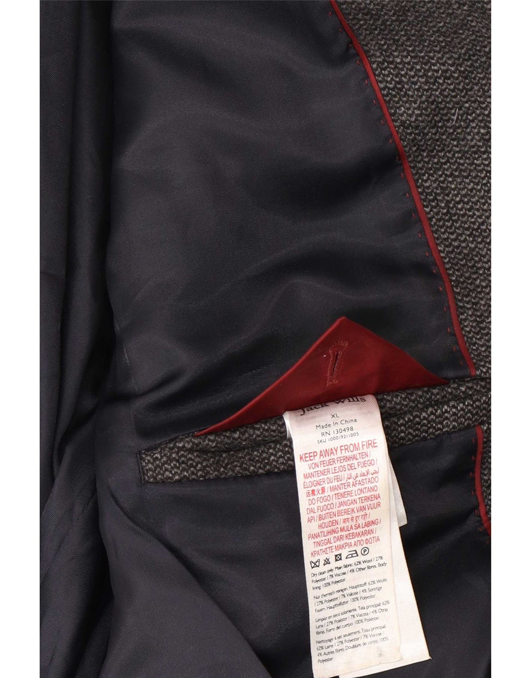 Jaqueta blazer masculina de 2 botões Jack Wills Reino Unido 42 XL lã cinza