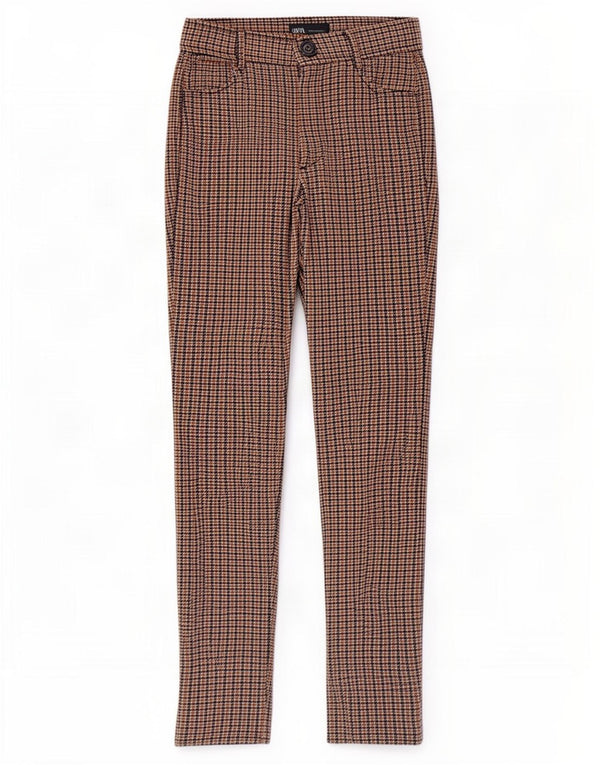 Zara Calça feminina casual slim XS W24 L26 marrom houndstooth