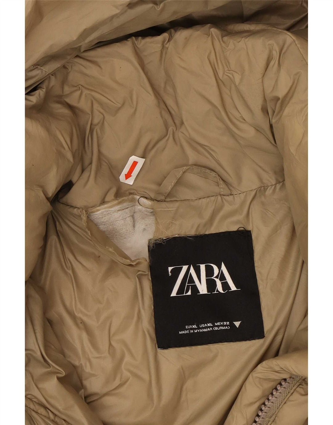 Casaco acolchoado com capuz grande Zara feminino UK 18 XL bege poliéster