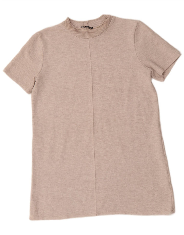 Vestido feminino Zara UK 16 grande algodão bege