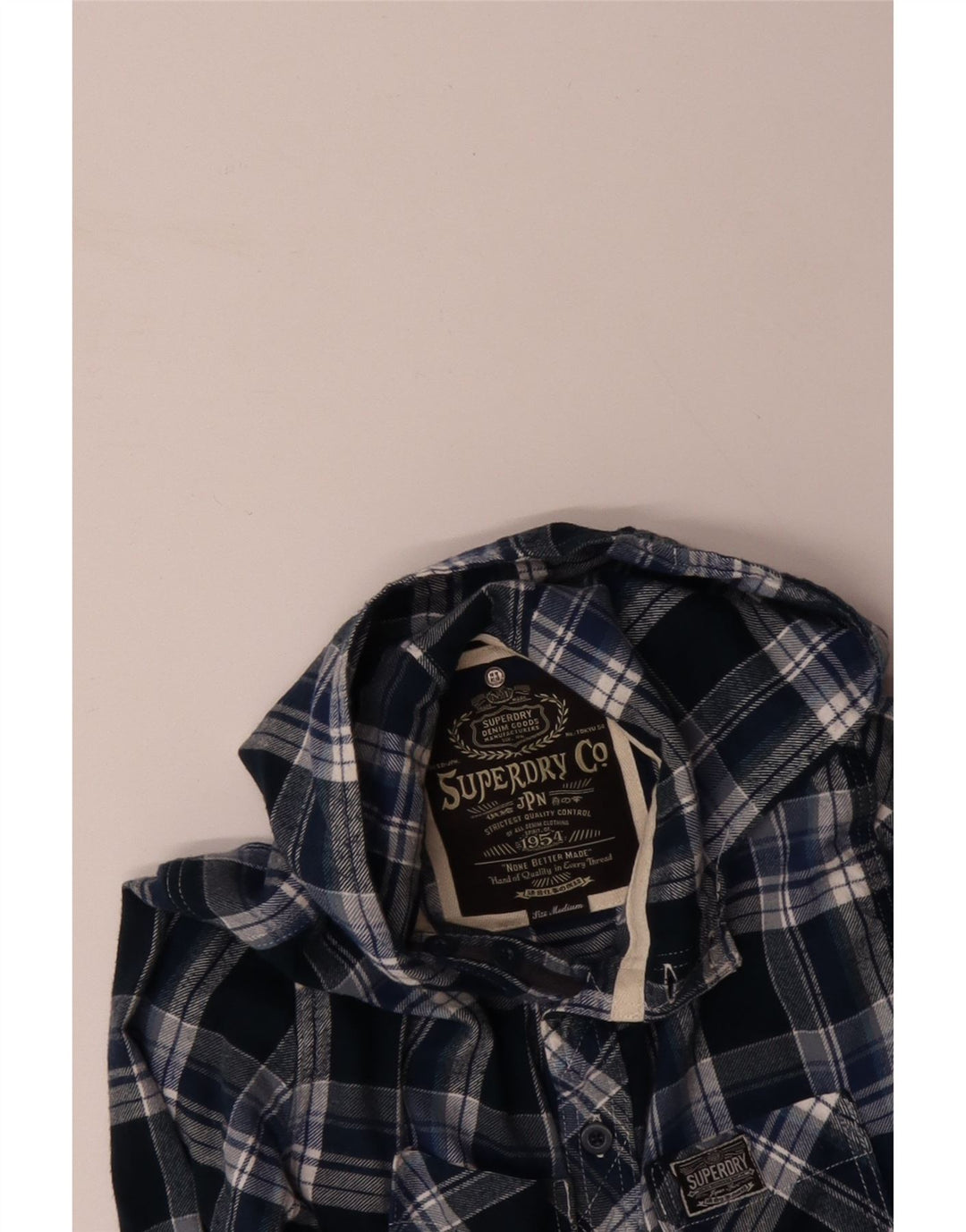 Camisa masculina de flanela com capuz SUPERDRY algodão xadrez azul médio