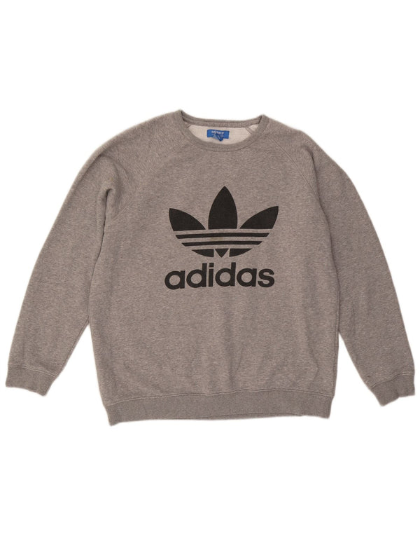 ADIDAS Mens Graphic Moletom Jumper Grande Algodão Flecked Cinza