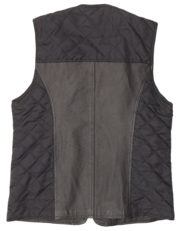 Colete de couro acolchoado feminino vintage Reino Unido 12/14 azul marinho médio