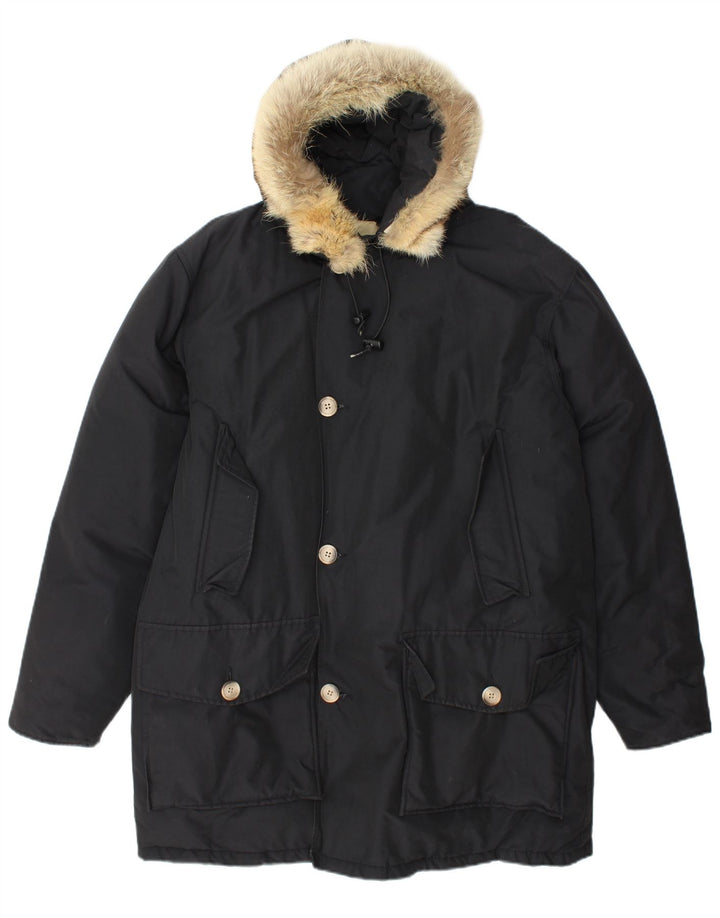 Jaqueta masculina Woolrich com capuz Parka UK 40 grande algodão preto