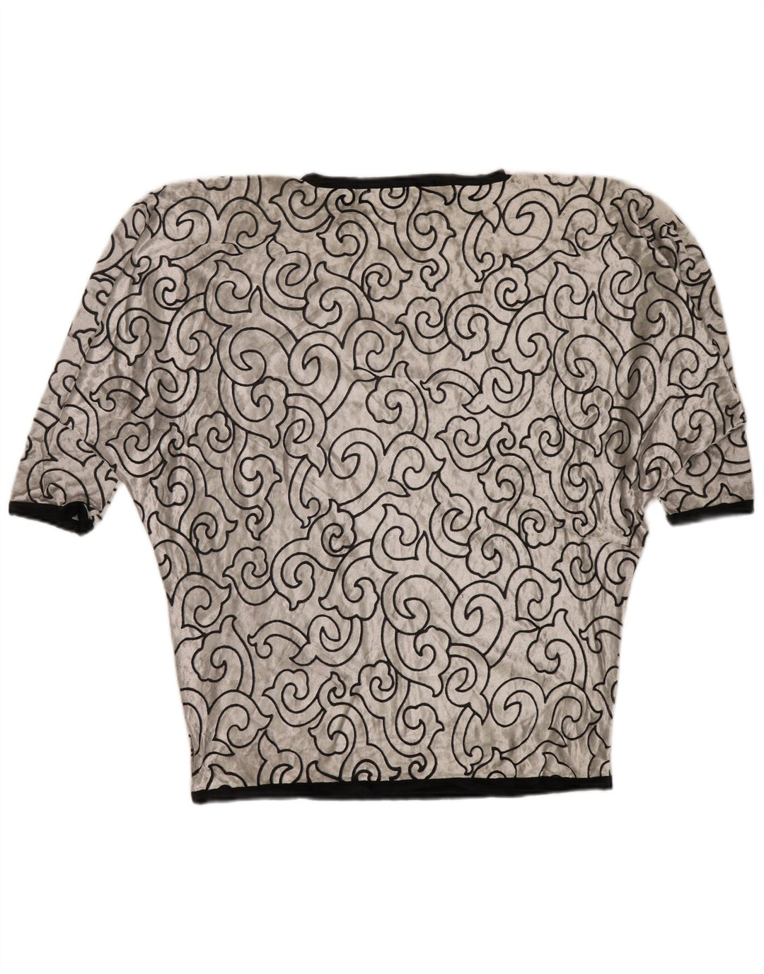 Túnica feminina VINTAGE Batwing de veludo UK 22 3XL viscose geométrica prateada