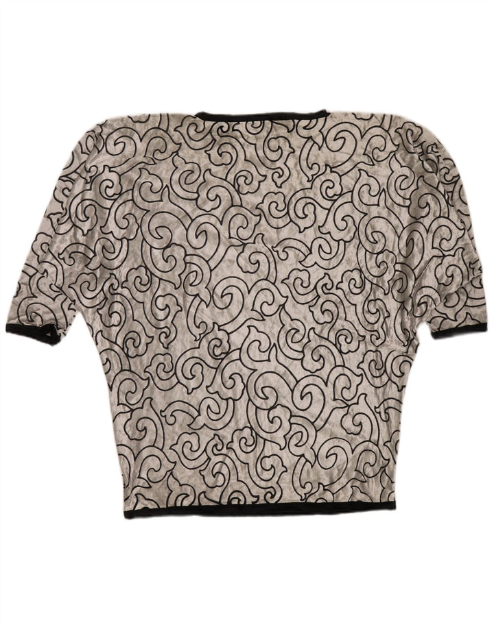 Túnica feminina VINTAGE Batwing de veludo UK 22 3XL viscose geométrica prateada