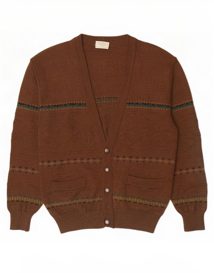 Suéter cardigã masculino vintage IT 50 listrado marrom médio