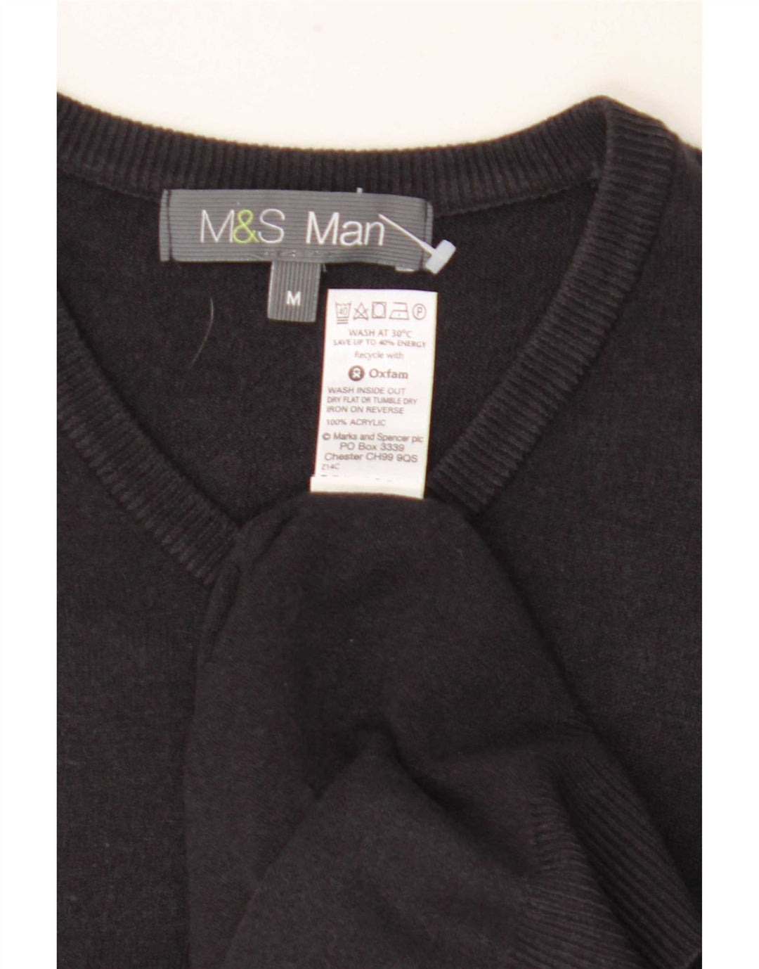 Suéter masculino Marks & Spencer com decote em V, acrílico preto médio