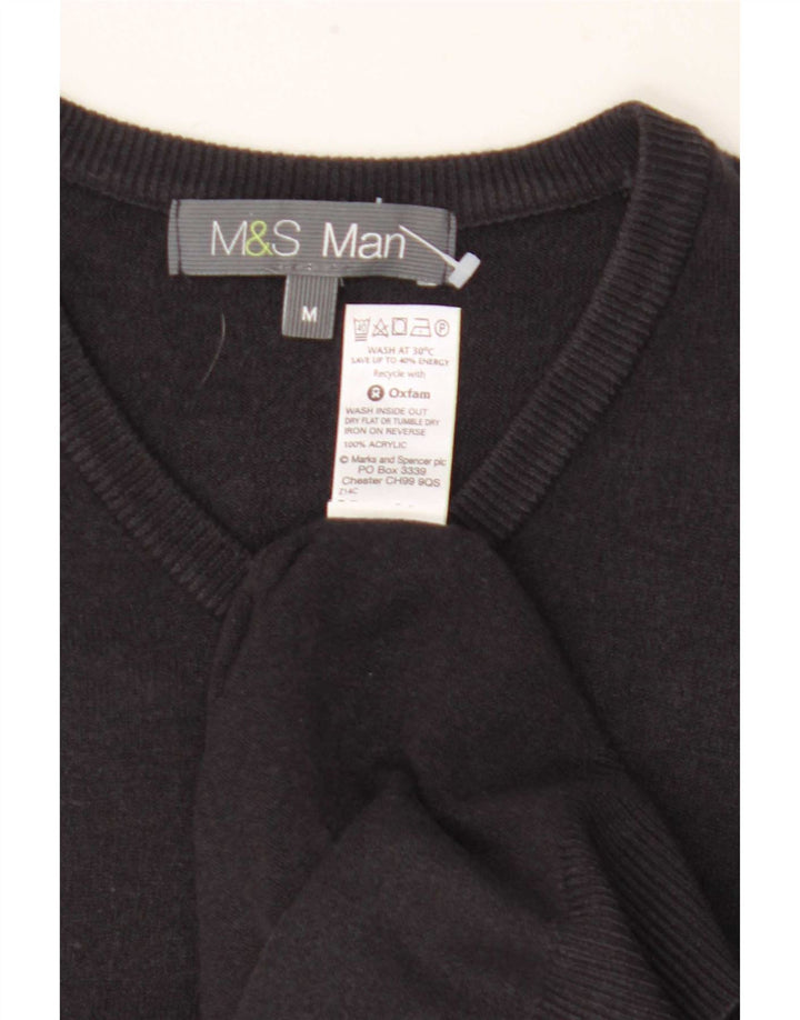 Suéter masculino Marks & Spencer com decote em V, acrílico preto médio