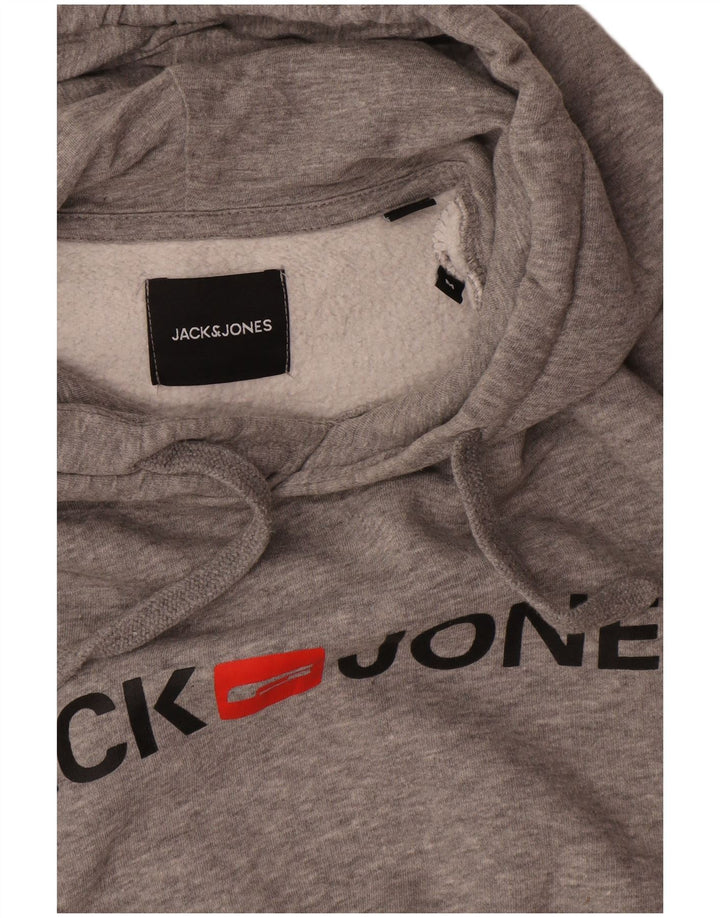 Suéter com capuz gráfico masculino Jack & Jones cinza médio manchado
