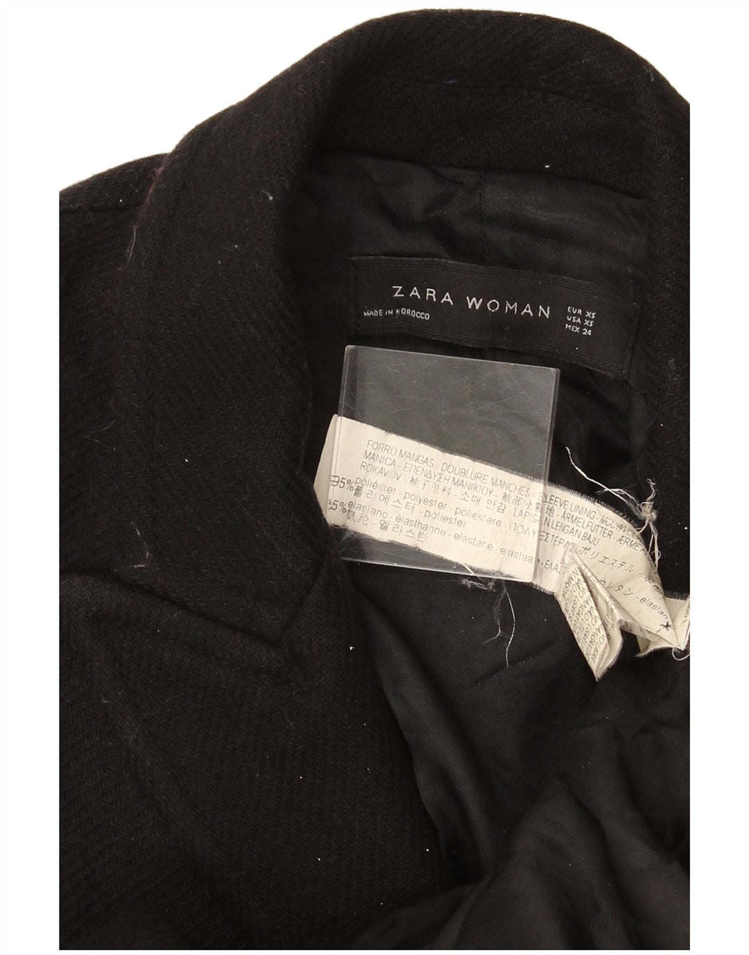 Casaco feminino Zara com peito duplo UK 6 XS preto poliéster