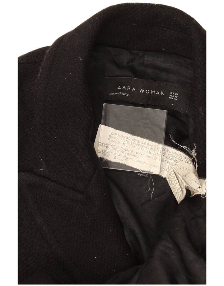 Casaco feminino Zara com peito duplo UK 6 XS preto poliéster