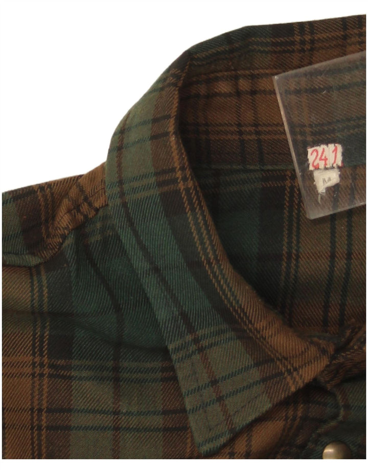 Camisa masculina vintage de flanela xadrez verde médio
