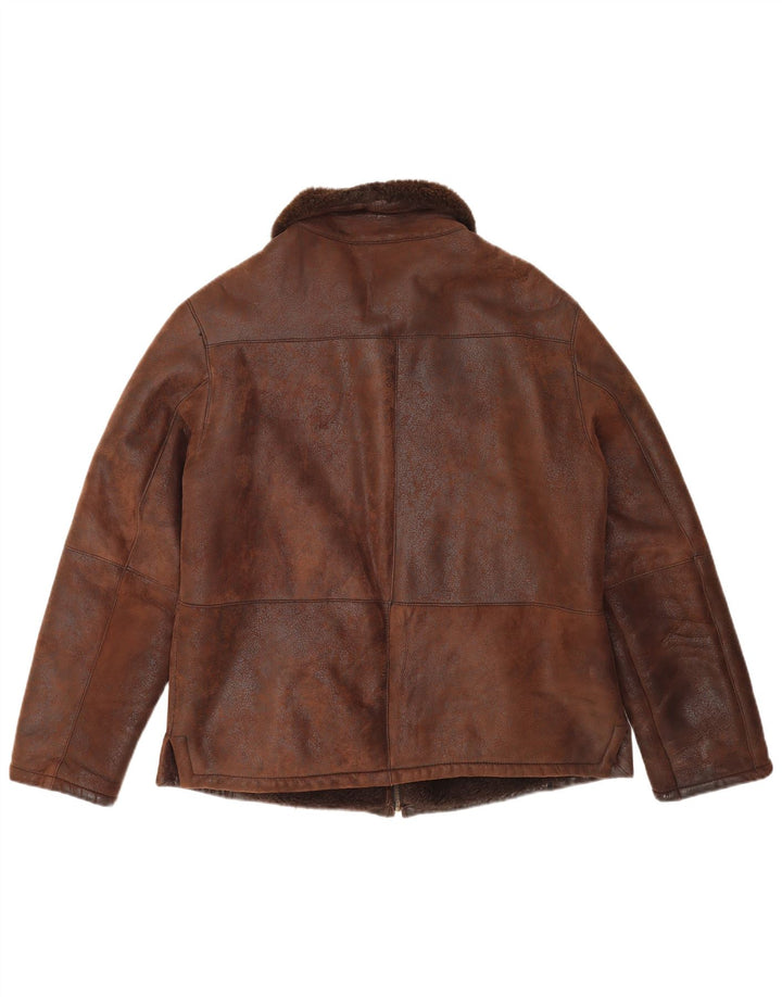 Jaqueta masculina VINTAGE Shearling IT 50 grande couro marrom