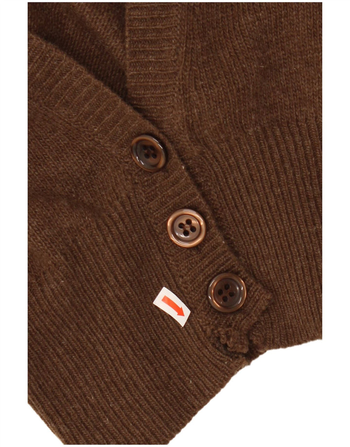 Suéter cardigã feminino VINTAGE Reino Unido 14 lã de cordeiro marrom médio