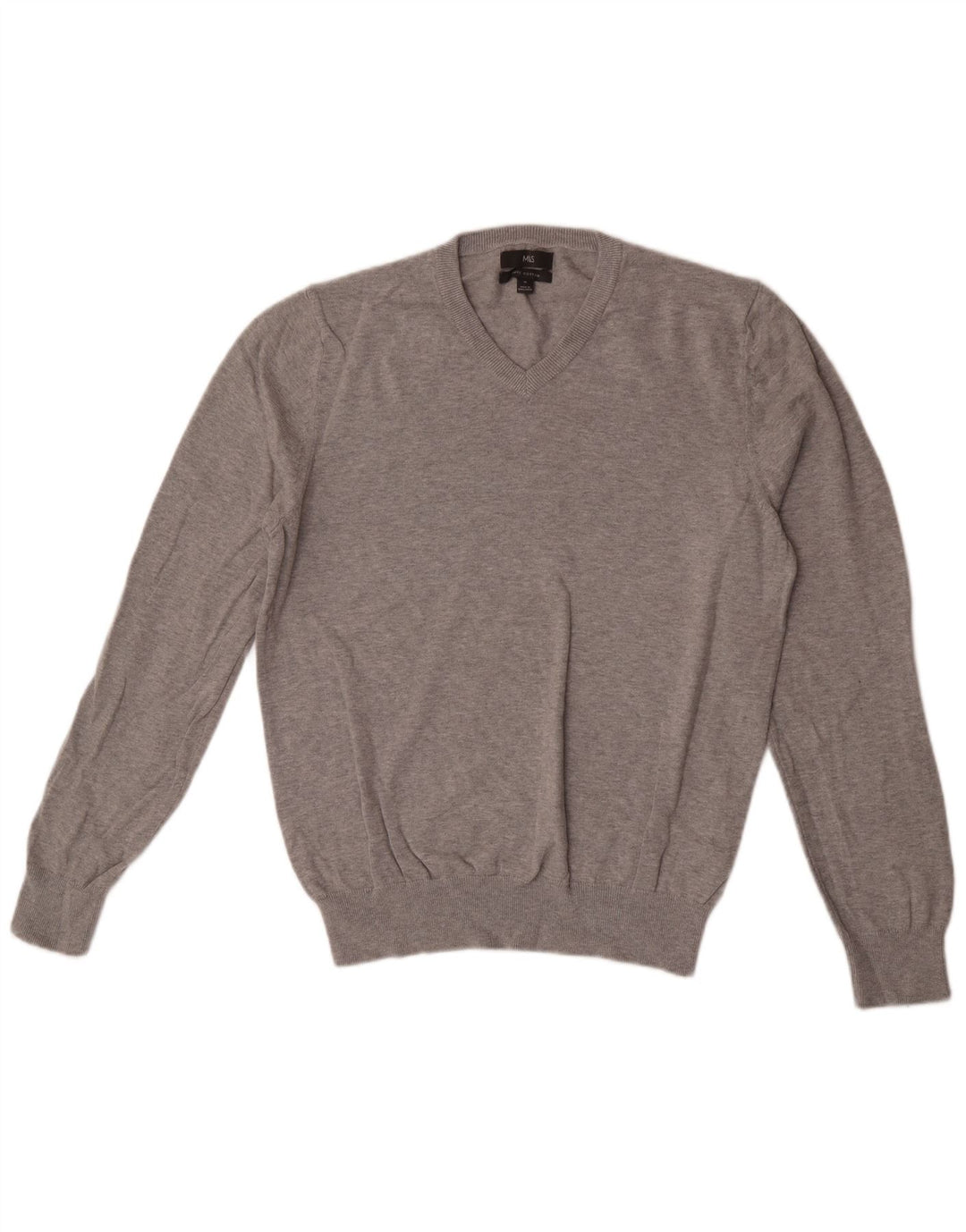 Suéter masculino Marks & Spencer com decote em V, algodão manchado cinza médio