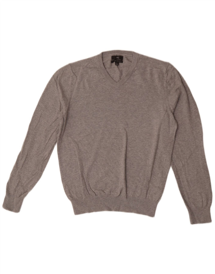 Suéter masculino Marks & Spencer com decote em V, algodão manchado cinza médio