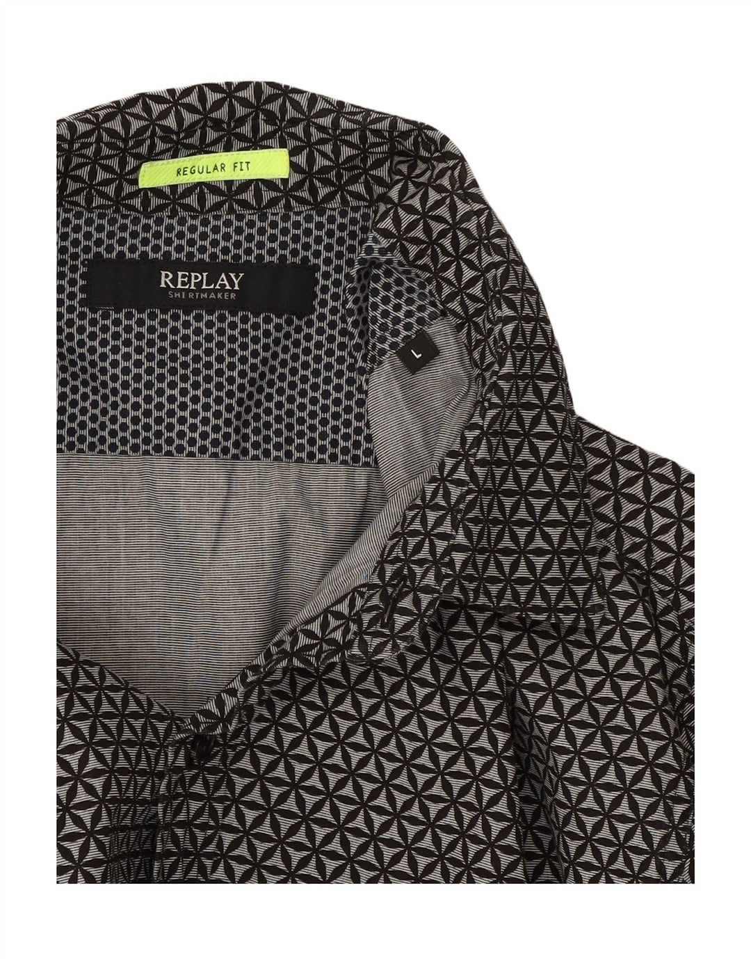 Camisa masculina REPLAY de ajuste regular grande algodão geométrico cinza