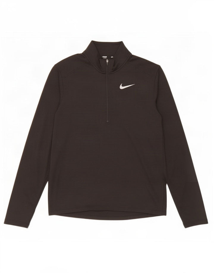 Nike Mens Dri Fit Zip Neck Top Manga Longa Médio Preto Poliéster