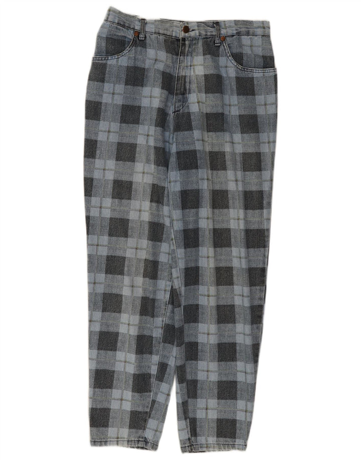 Jeans cônicos femininos SPITFIRE W34 L27 algodão xadrez azul