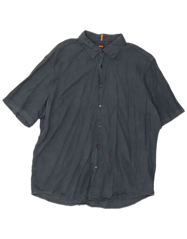 Camisa masculina de manga curta regular Fit Hugo Boss 2XL azul marinho