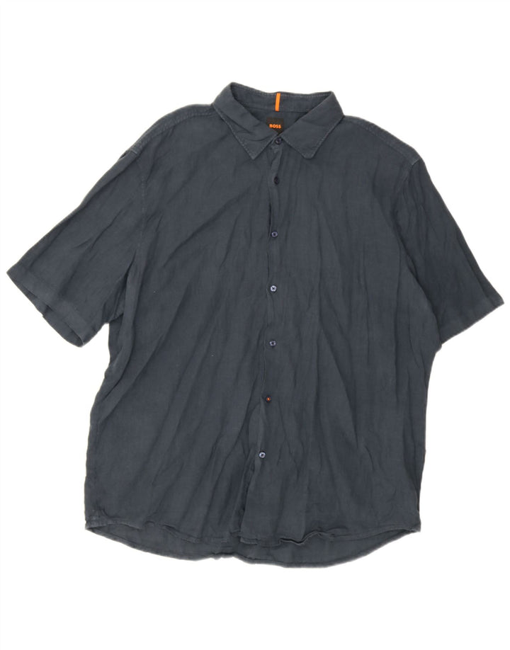 Camisa masculina de manga curta regular Fit Hugo Boss 2XL azul marinho
