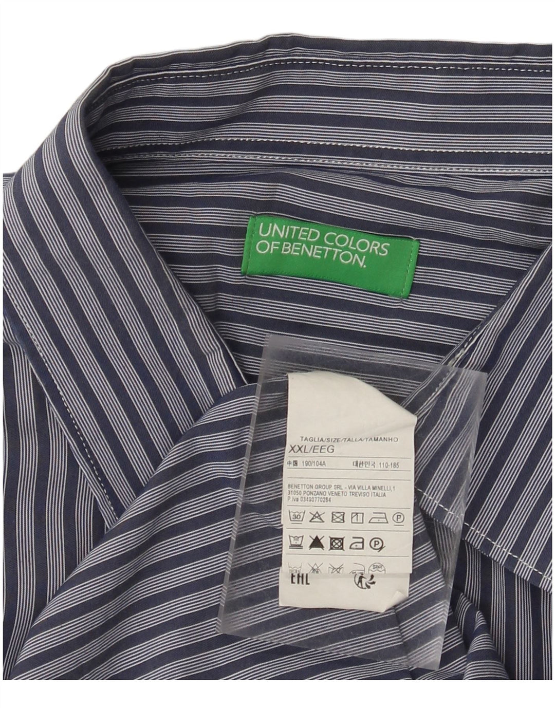 Camisa masculina Benetton 2XL algodão listrado azul marinho
