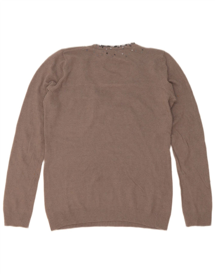 Suéter feminino Zara com decote em V Reino Unido 14 marrom médio