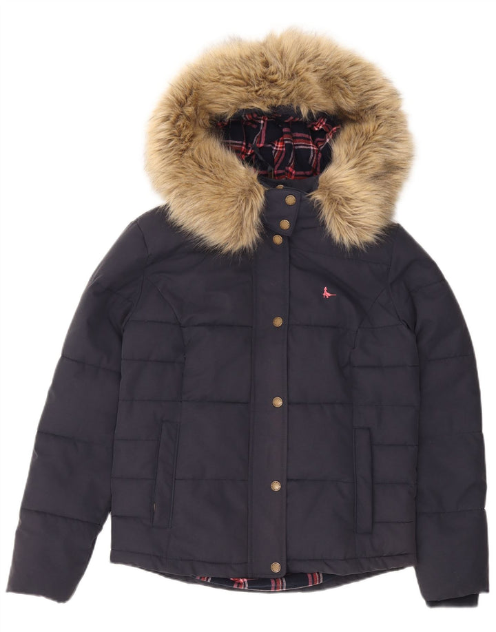 Jaqueta feminina acolchoada com capuz Jack Wills Reino Unido 8 pequena azul marinho