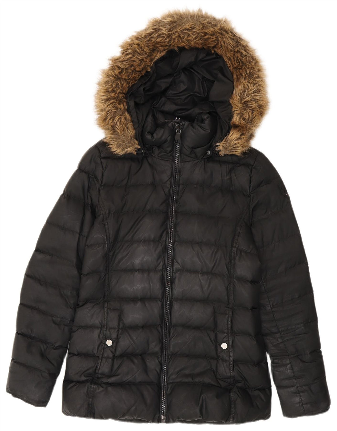 Jaqueta acolchoada com capuz feminina Tommy Hilfiger UK 10 poliéster preto pequeno