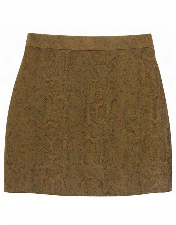 Mini saia feminina vintage IT 44 médio W27 cáqui estampa animal