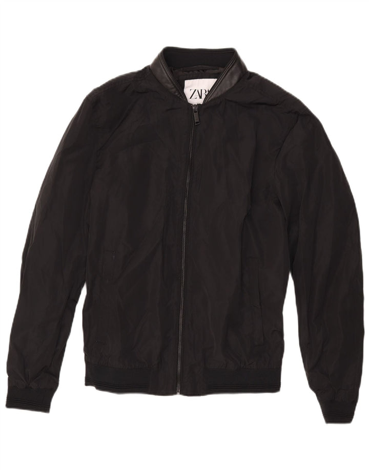 ZARA Mens Bomber Jacket UK 36 Pequeno Poliéster Preto