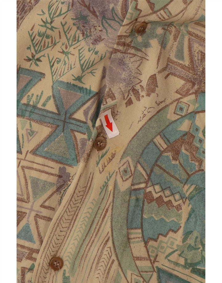 Camisa masculina vintage de manga curta grande geométrica multicolorida