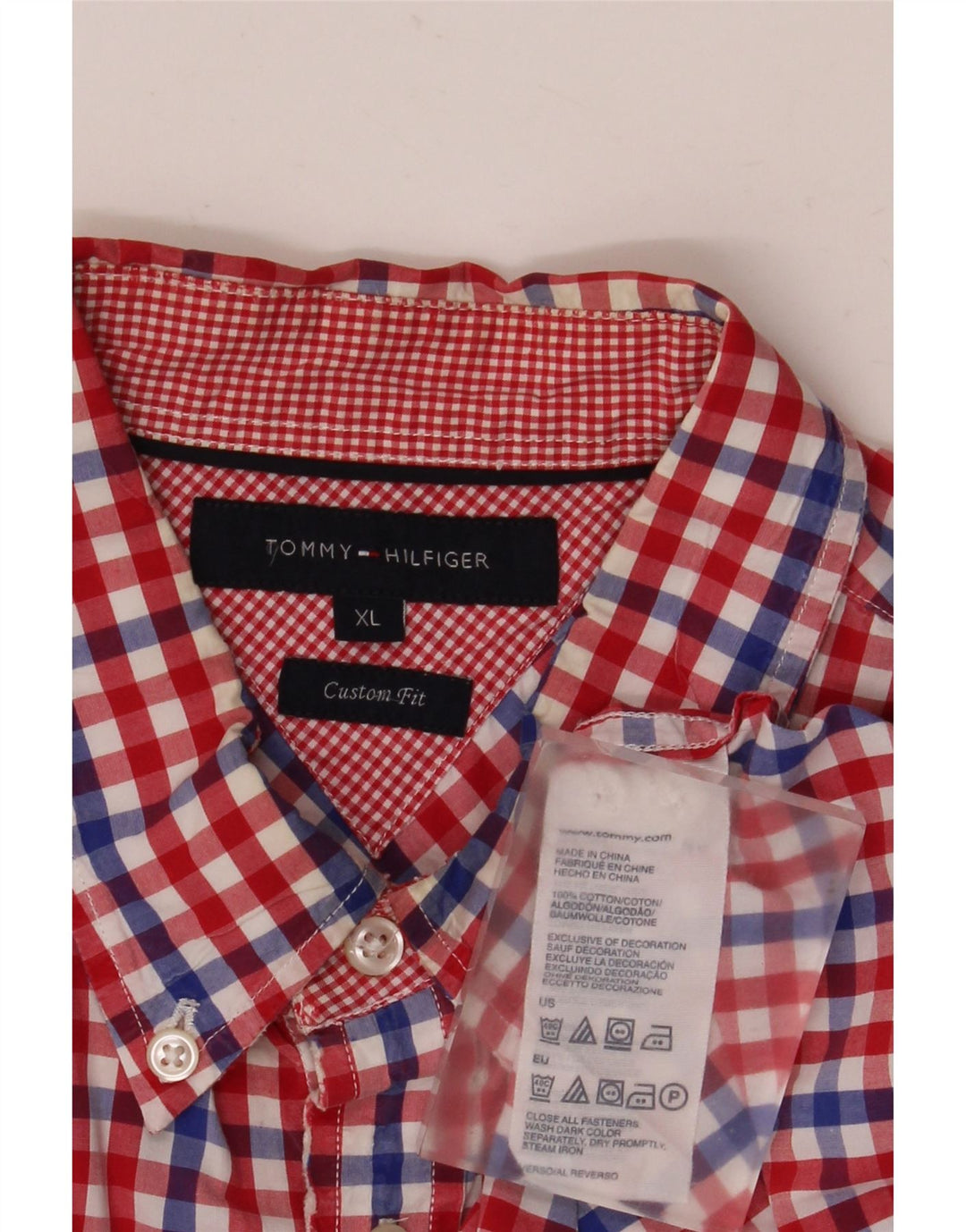 Tommy Hilfiger Mens Custom Fit Camisa XL Vermelho Algodão Gingham