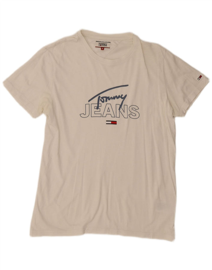 Tommy Hilfiger Camiseta masculina gráfica Top médio algodão branco
