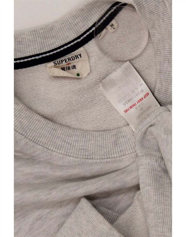 Superdry moletom masculino solto ajuste jumper médio cinza algodão manchado