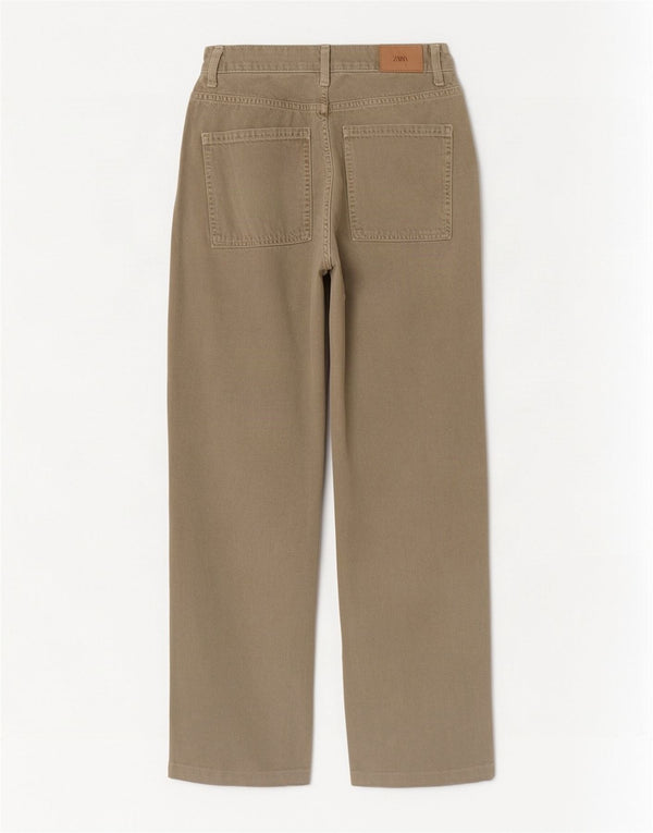 Zara Jeans feminino de cintura alta UE 38 pequeno W28 L29 algodão cáqui