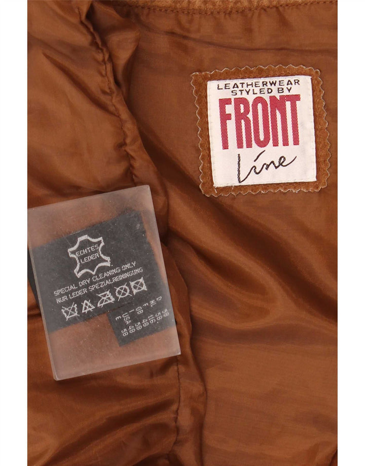 Colete masculino de camurça Front Line UK 48 2XL couro marrom