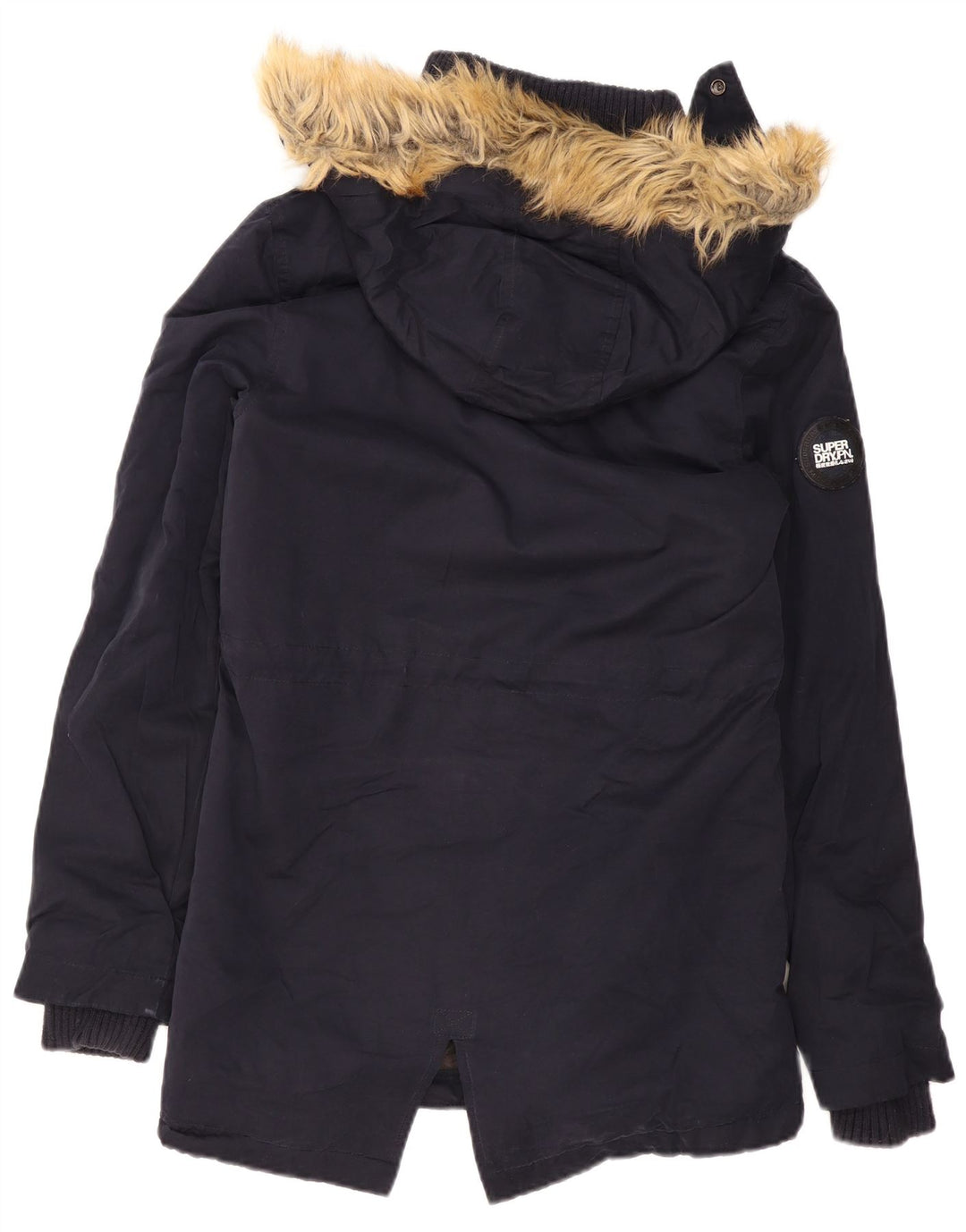 Jaqueta feminina Superdry Sherpa Parka com capuz Reino Unido 14 poliéster azul marinho médio