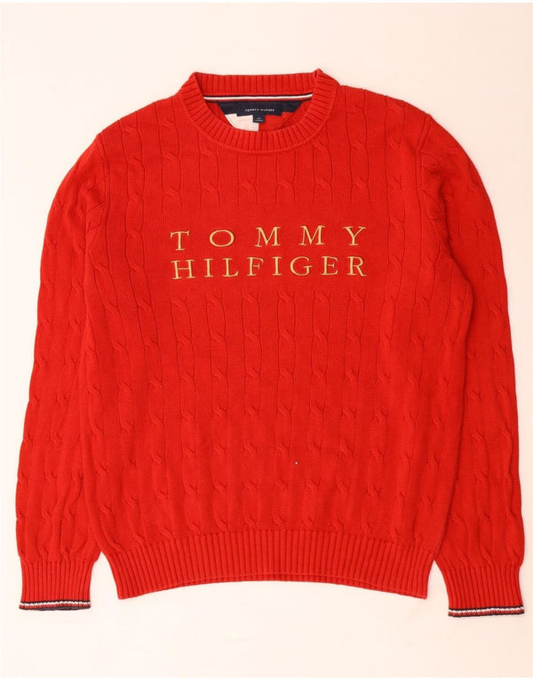 Tommy Hilfiger Suéter masculino com gola redonda grande poliéster vermelho