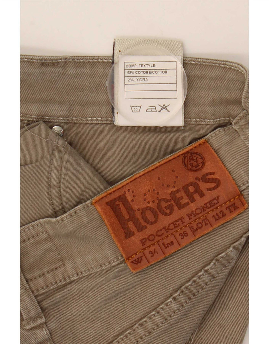 Roy Rogers Calça jeans feminina slim W34 L33 algodão bege