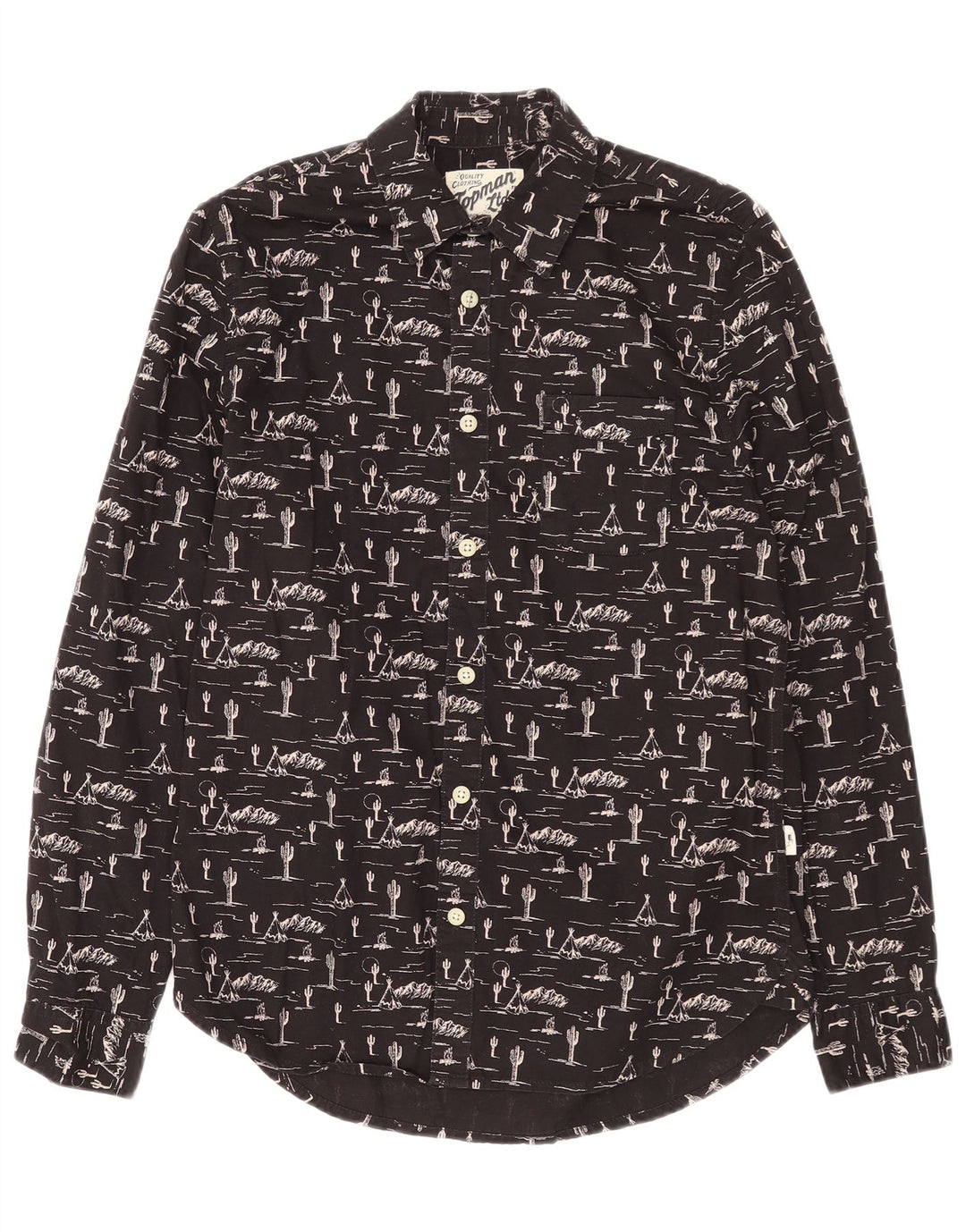 Camisa masculina com estampa abstrata TOPMAN pequena de algodão preto