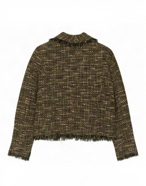 Jaqueta feminina vintage Petite Open Blazer US 14 XL verde salpicado de acrílico